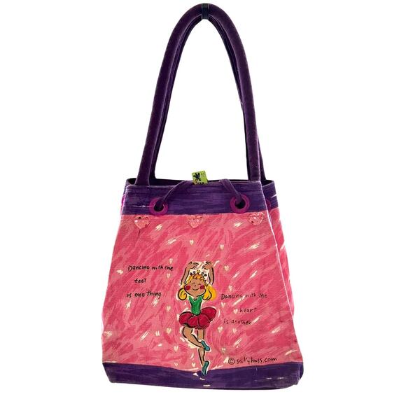 Sally Huss Sunny Thoughts Dancing Girl Canvas Purse Tote Shoulder Bag Medium - Picture 1 of 11